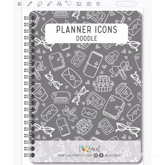 100 Doodle Daily Icons - Pre-Cropped STAMP GoodNotes Book Digital Planner Sticker