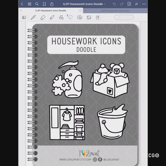 100 House Work Icons - Pre-Cropped DOODLE GoodNotes Book Digital Planner Sticker