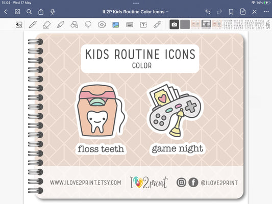 100 Kids Routine Icons - Pre-Cropped COLOR GoodNotes Book Digital Planner Sticker